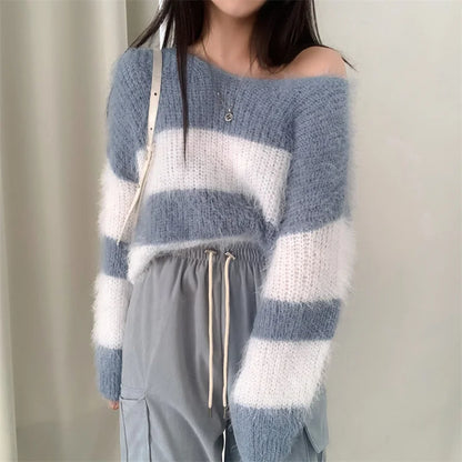 Cool Elegant Striped Loose Style Women Winter Sweaters