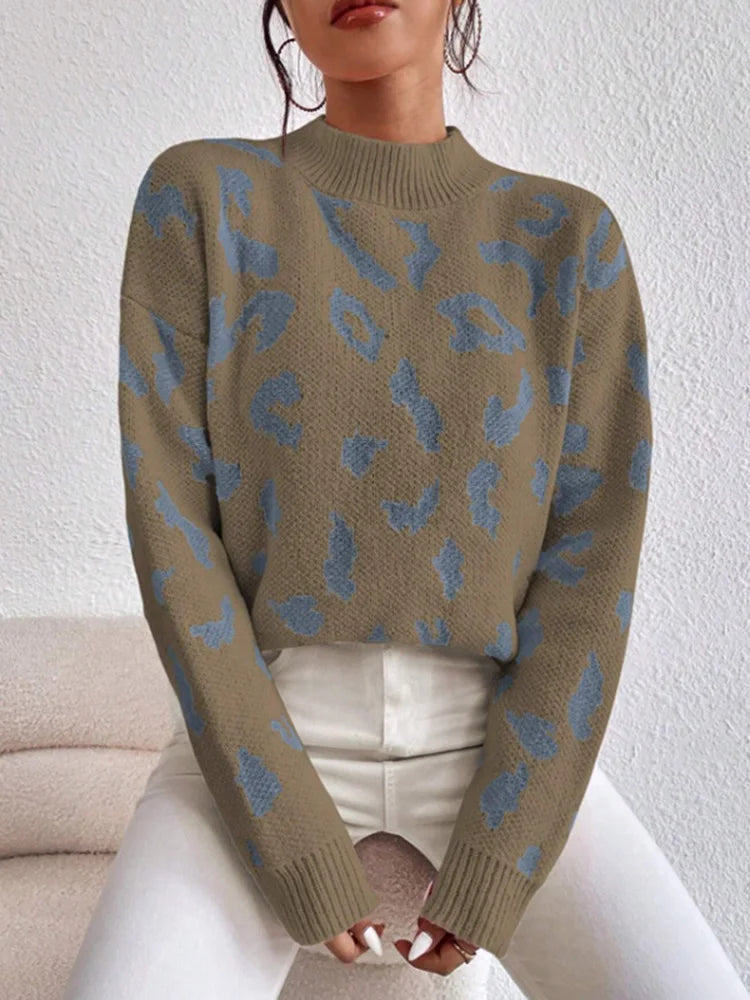 Women Half Leopard Zipper Sweaters