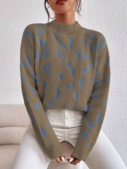 Women Half Leopard Zipper Sweaters