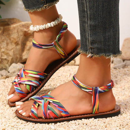 Hot Sale Lace Roman Sandals For Women Sexy White Slip On Flat Shoes Plus Size Sandalias Zapatillas De Mujer