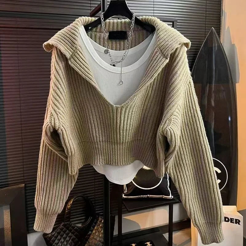 Cropped Ribbed Knit Sweater Outfit Trendy Fall Layering Aesthetic