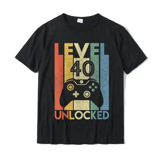 Gamer Style Level 40 Unlocked Funny Cotton T-Shirts