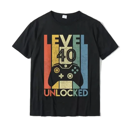 Level 40 Unlocked Funny Video Gamer 40th Birthday Gift T Shirt Men S Party Graphic Tee Wholesale Fashion Shirt