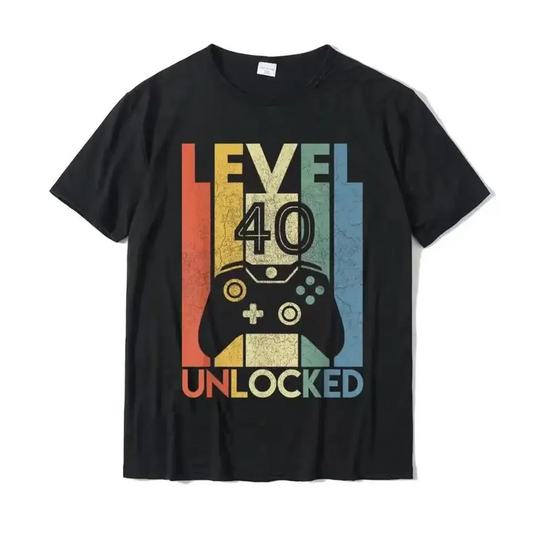 Level 40 Unlocked Funny Video Gamer 40th Birthday Gift T Shirt Men S Party Graphic Tee Wholesale Fashion Shirt