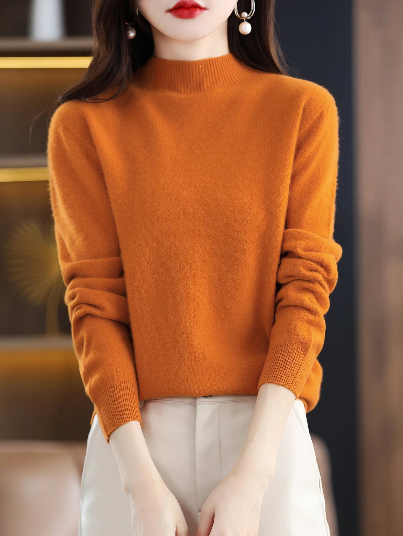 2025 Womens 100 Pure Wool Cashmere Sweater Turtleneck Pullover Loose Fit High Neck Knit Top For Autumn Winter Large Size