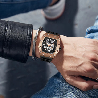 Mens Skull Dial Silicone Waterproof Analog Watches