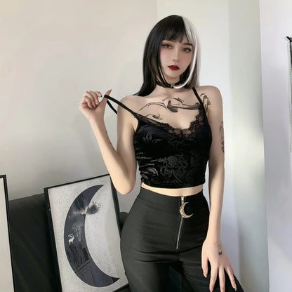 Black Printed Backless Crop Top For Women Sexy Short Top Vintage Camis Skinny Cropped Top For Party Streetwear