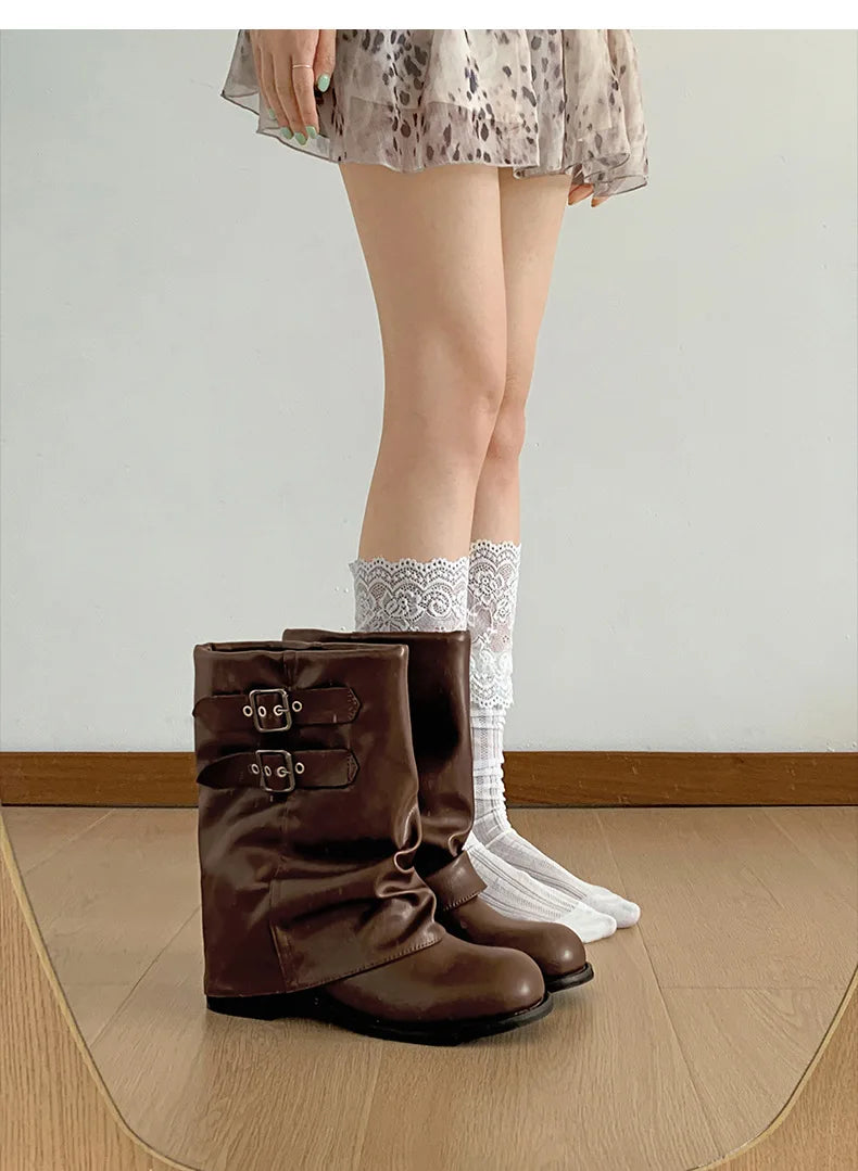 Vintage Western Cowgirl Boots 2025 - Buckle Strap Mid-Calf Boots for Women