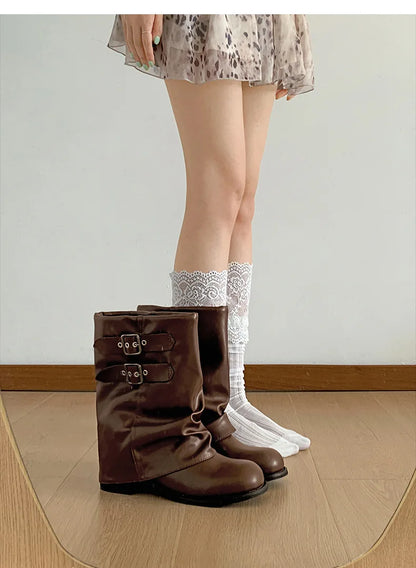 Vintage Western Cowgirl Boots 2025 - Buckle Strap Mid-Calf Boots for Women