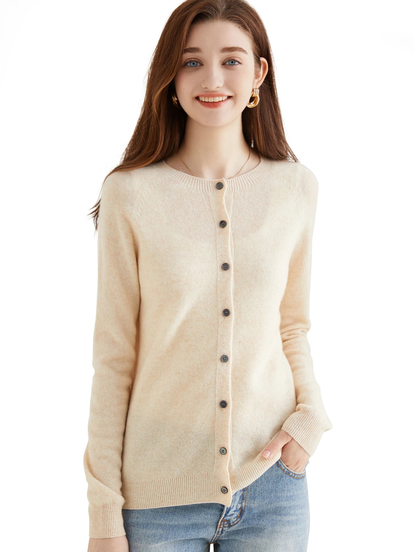 100% Merino Wool Knit Cardigan for Women – Timeless Vintage Style