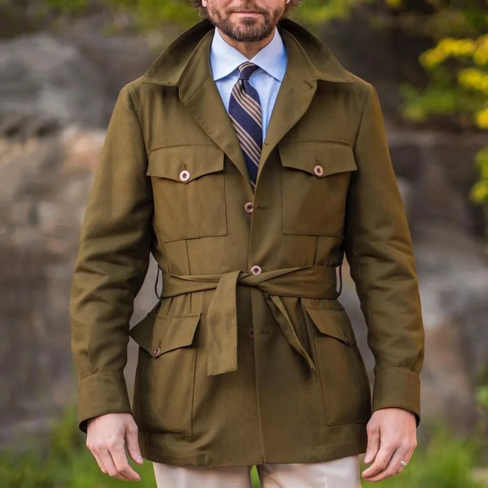 Vintage Buttoned Trench Coat: Casual Solid Color Outerwear for Men's Fashion 2024