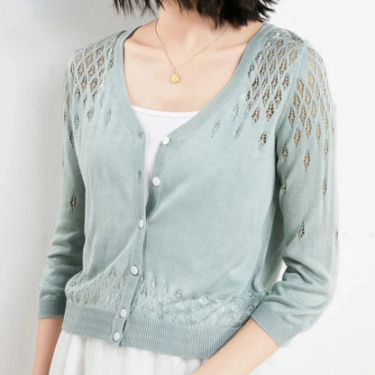 Thin Ice Silk V Neck Long Sleeve Cardigan