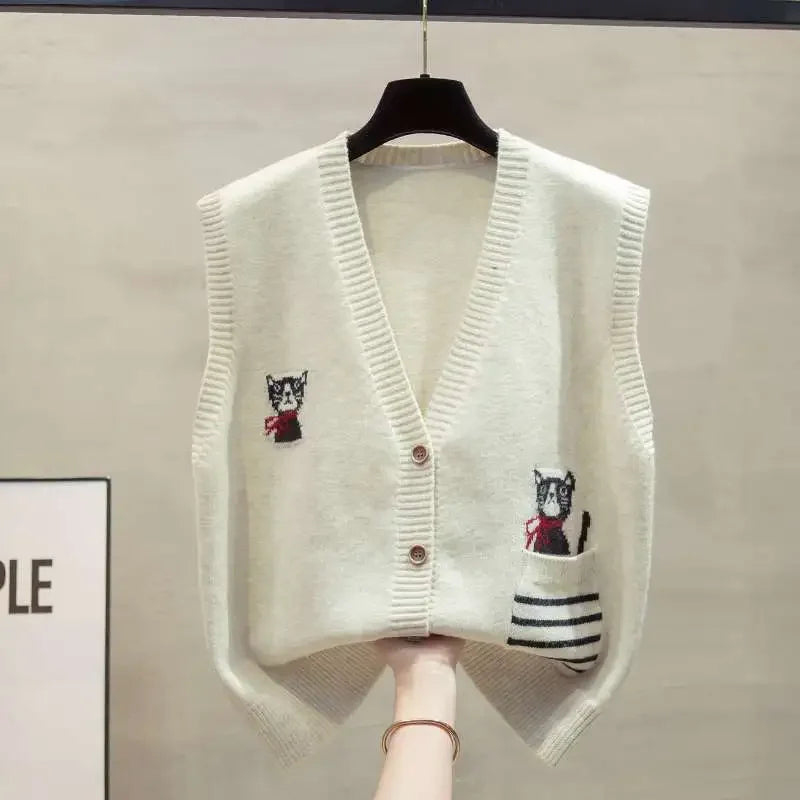 Knitted High Quality Women Vest Cardigan Sets