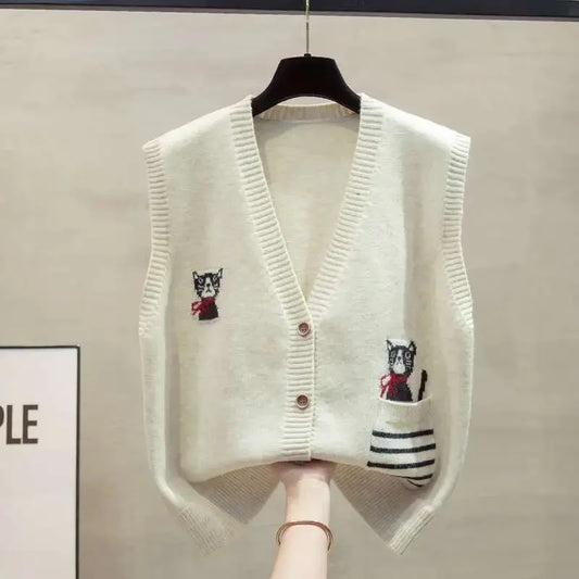 Knitted High Quality Women Vest Cardigan Sets