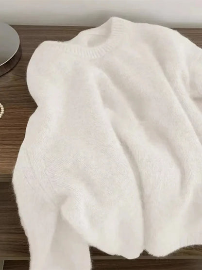 Autumn Winter Hot Sale New Acrylic Loose Drop Shoulder Round Neck Color Matching Long Sleeve Knitted Sweater For Women