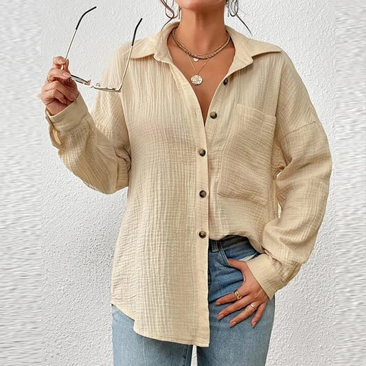 Women’s Cotton Button Down Shirt – Casual Long Sleeve Collared Office Blouse