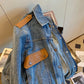 Creative Brown Cover Pack Style Blue Denim Jacket For Women