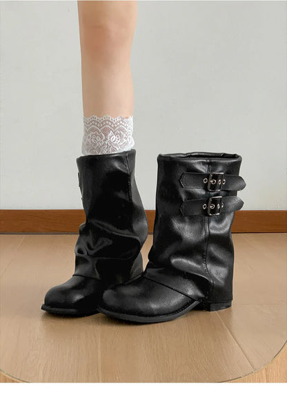 Vintage Western Cowgirl Boots 2025 - Buckle Strap Mid-Calf Boots for Women