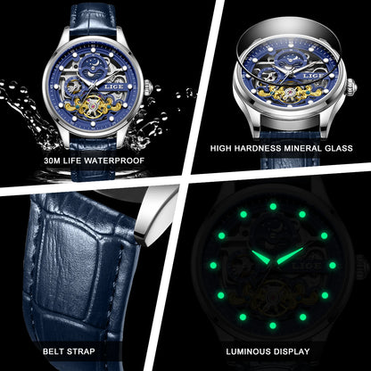 Mens Transparent Mechanical Dial Luxury Analog Watches