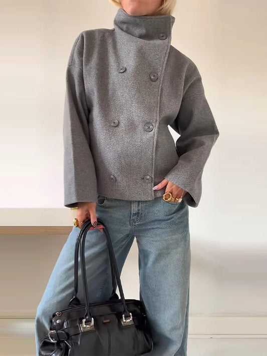Neckless Double Pocket Jacket for Effortless Minimal Chic Street Style