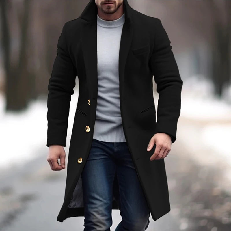 Vintage Buttoned Trench Coat Casual Solid Color Outerwear For Mens Fashion 2024