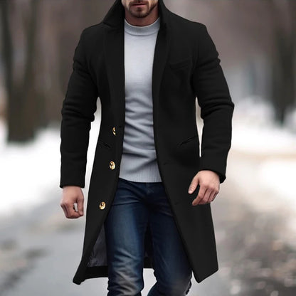 Vintage Buttoned Trench Coat Casual Solid Color Outerwear For Mens Fashion 2024