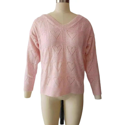 Womens Elegant Hollow V Neck Autumn Winter Sweater