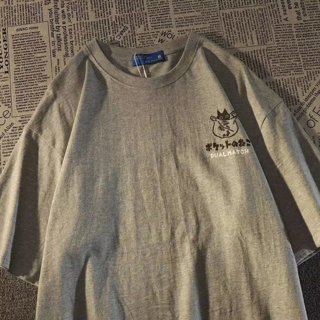 Summer Cat Print Shirt Kawaii Korean Style Casual Fashion