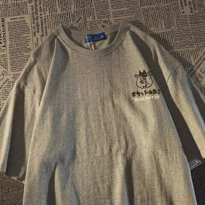 Summer Cat Print Shirt Kawaii Korean Style Casual Fashion