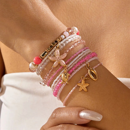 Maldives Luxury Resort Vibes - Elegant Pearl & Shell Beach Bracelet Stack