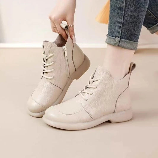 Womens Soft Leather Ankle Boots Comfortable Rhinestone Winter Shoes With Cotton Lining