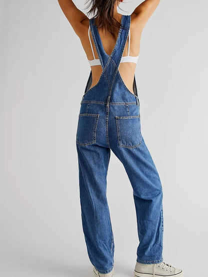 Denim Elegance: Slim-Fit Jean-Skirt Jumpsuit with Adjustable Straps