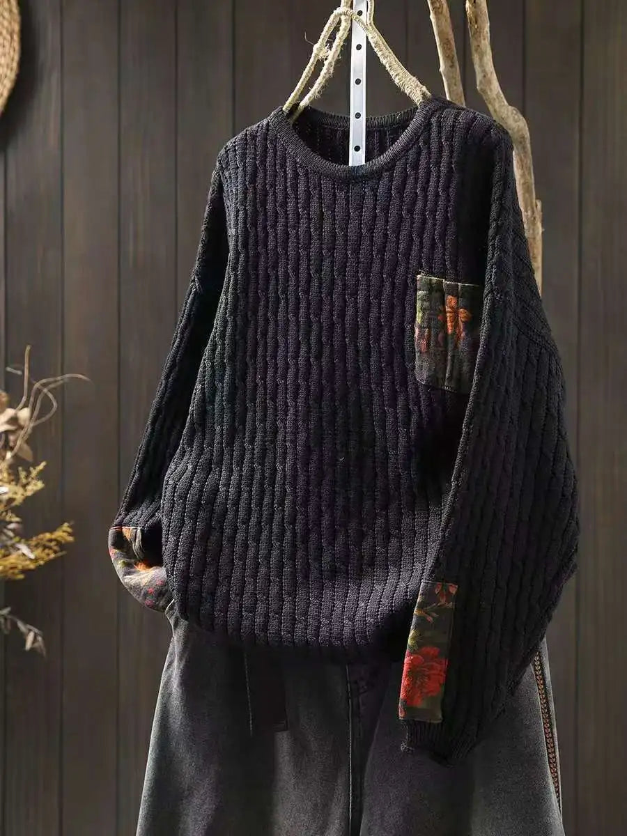 Vintage Rose Ribbed Sweater for Cozy Autumn Days