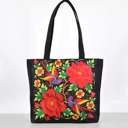Ethnic Flower Embroidered Canvas Bags