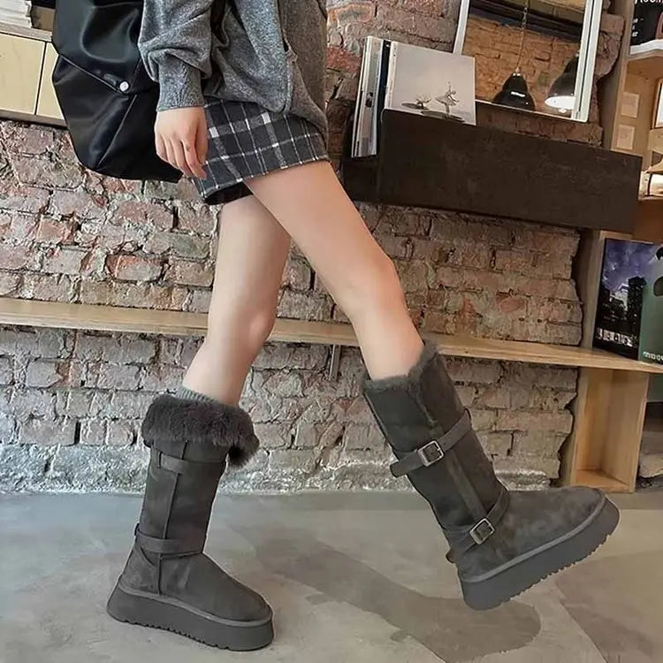 2025 New Arrival Winter High Boots Genuine Leather Thick Plush Warm Snow Boots For Women