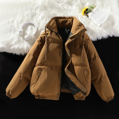 Plus Size Stand Collar Puffer Jacket for Effortless Cozy Winter Street Style Comfort