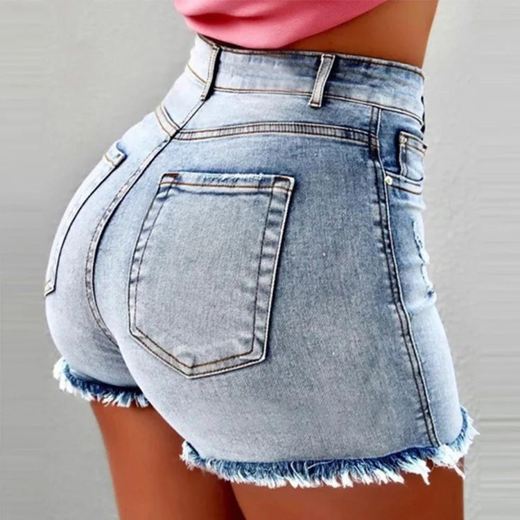 Effortless Summer Styling: High-Waist Frayed Denim Shorts