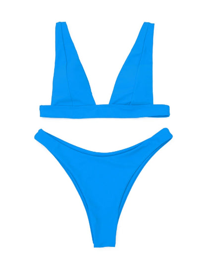 V Neck Blue One Piece Women Bikini