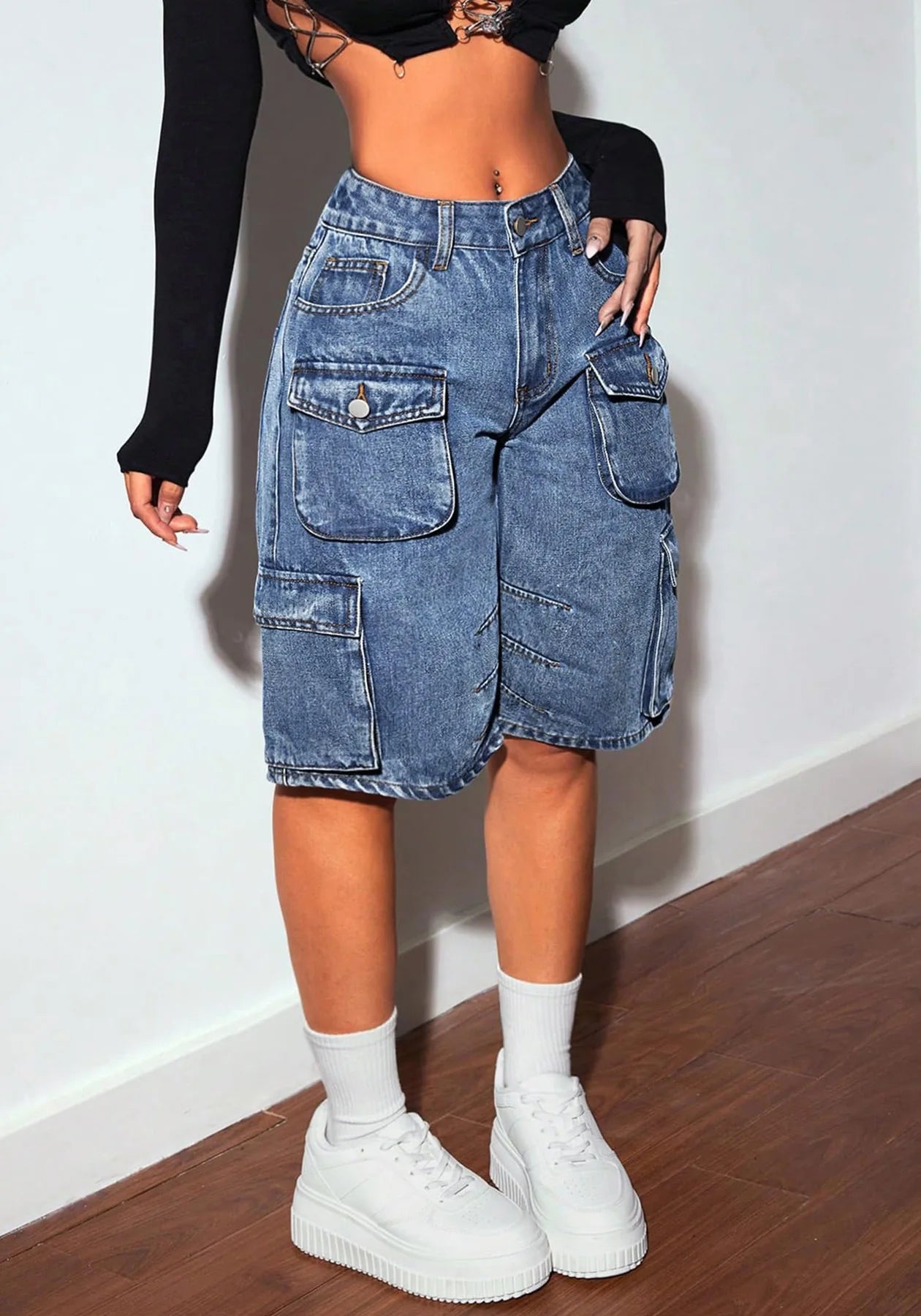 90s Streetwear Denim Cargo Shorts