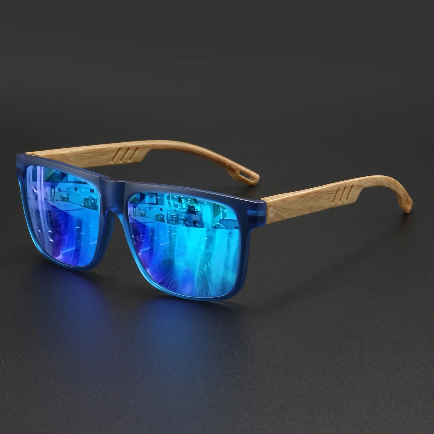 Square UV400 Sunglasses – Wood Grain Unisex Fashion Shades