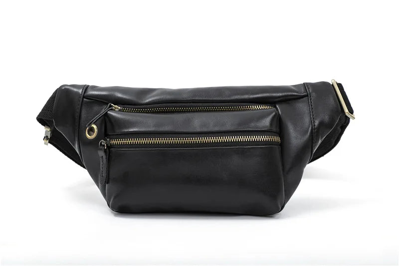 Multi Functional Crazy Horse Leather Phone Waist Bag For Men Cowhide Crossbody Belt Bag