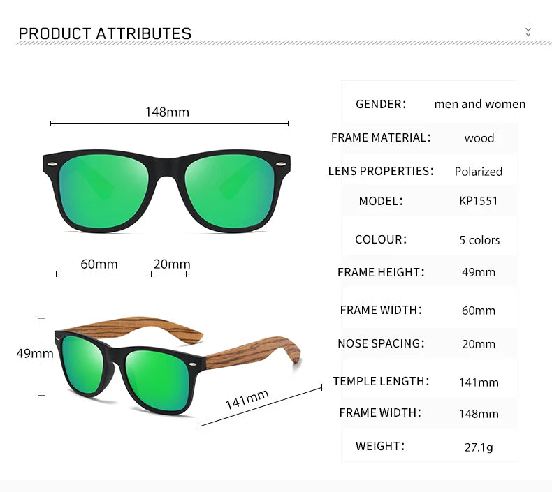 Vintage Bamboo Wood Sunglasses – UV400 Square Wooden Designer Shades