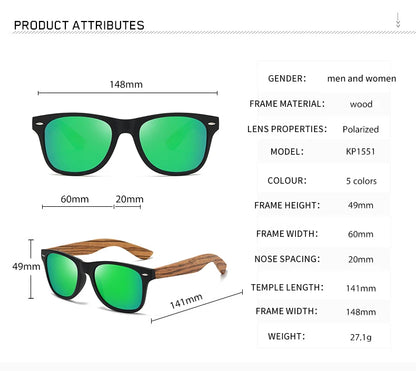 Vintage Bamboo Wood Sunglasses – UV400 Square Wooden Designer Shades