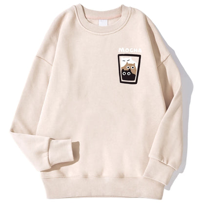 Mocha Cat Cup Printed Crew Neck Sweatshirts