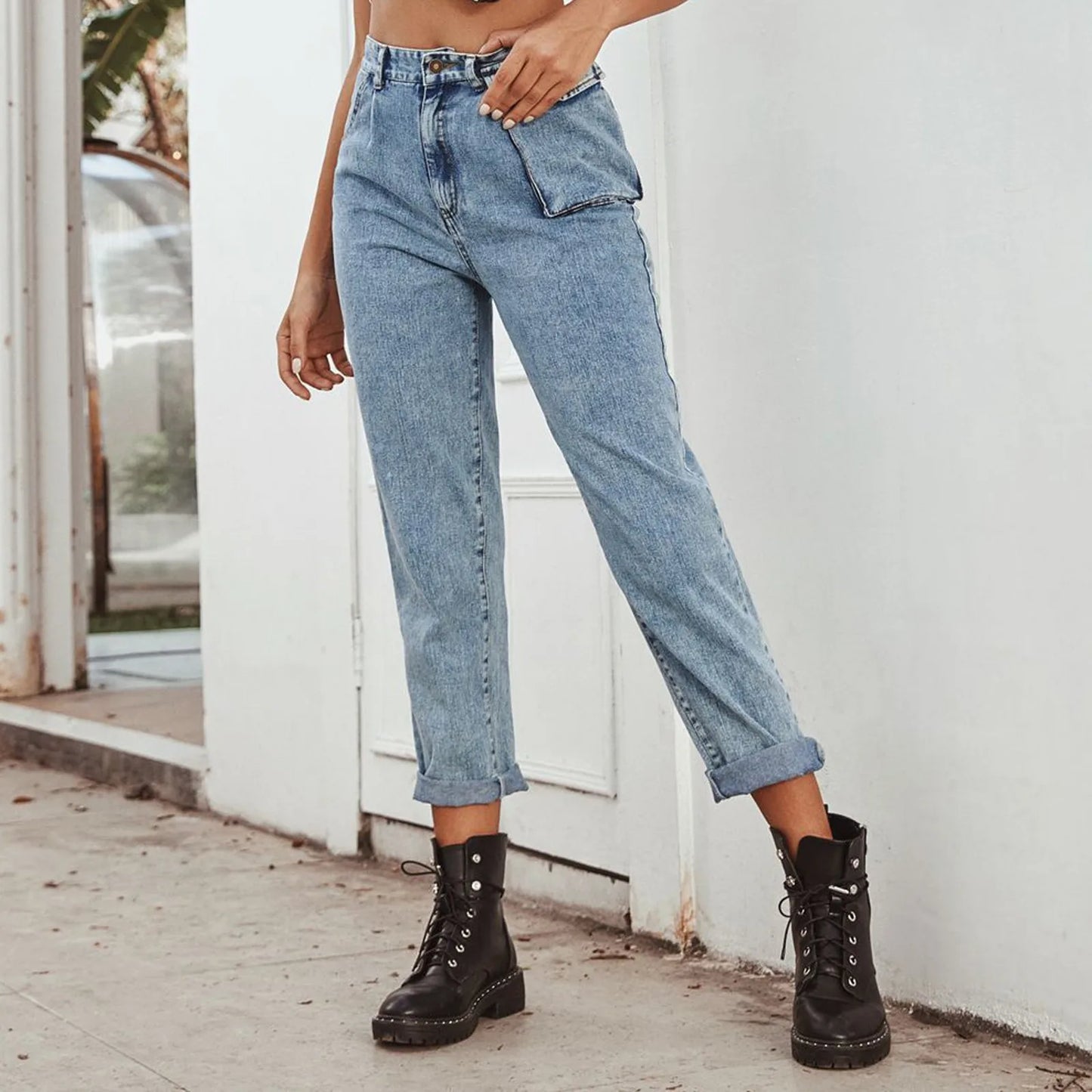 Women’s Straight Leg Baggy Jeans – Casual High Waist Loose Denim Pants