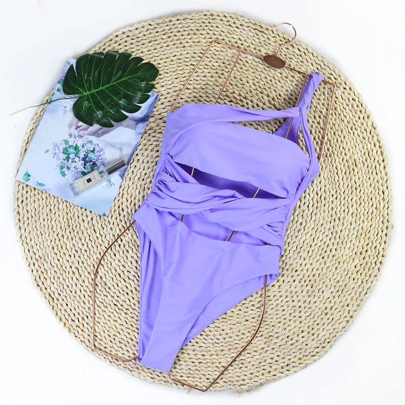 Elegant Black Wrap Cut-Out One Piece Swimsuit Aesthetic