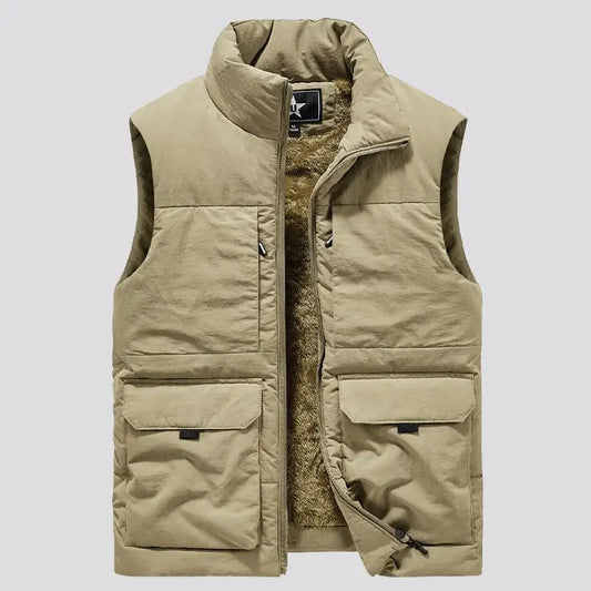 Mens Military Fleece Vest Multi Pocket Sleeveless Jacket For Winter Warmth In Black