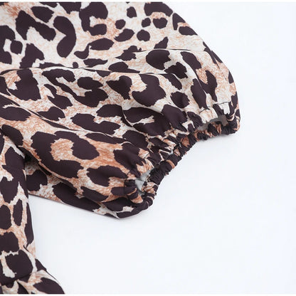 Puff Half Sleeve O-Neck Leopard Blouse