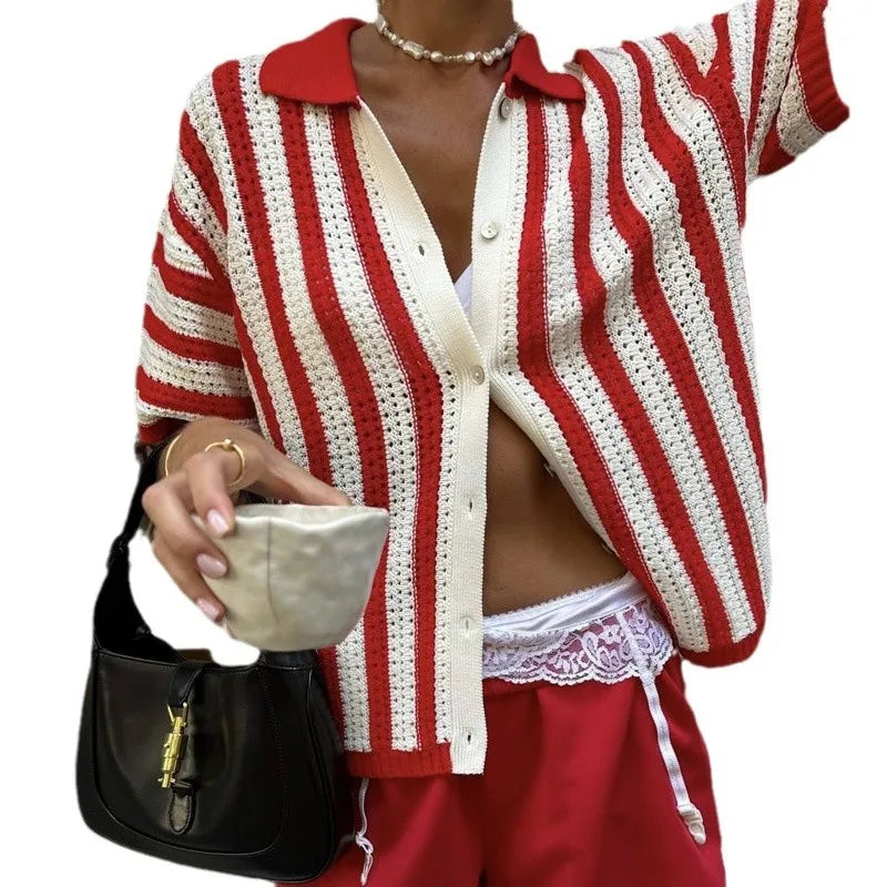 2025 Spring Womens Personalized Graffiti Print Lapel Cardigan Shirt Lantern Sleeve Trendy Top