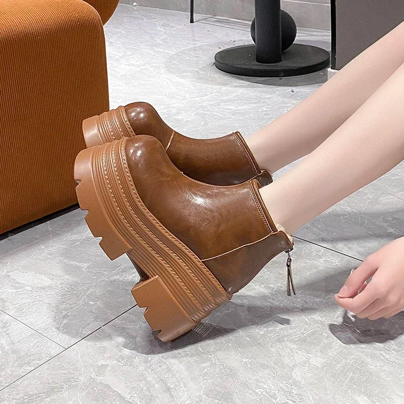 Womens Platform Chunky Bottom Stong Lace Up Winter Boot